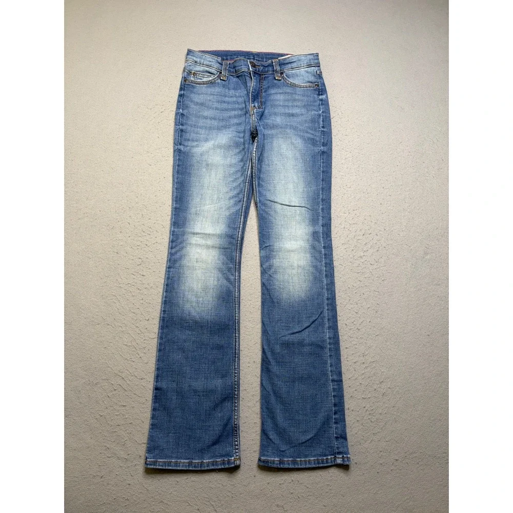Wrangler Jeans Girls Size 14 Regular Blue Bootcut Adjustable Waist Stretch Denim